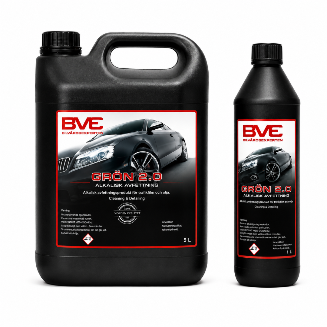 BVE Grön 2.0 alkalisk avfettning, 1L flaska och 5L dunk